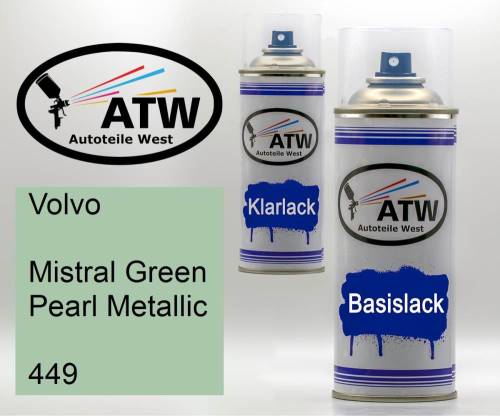 Volvo, Mistral Green Pearl Metallic, 449: 400ml Sprühdose + 400ml Klarlack - Set, von ATW Autoteile West.